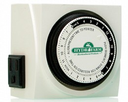 HydroFarm Dual Outlet Analog Grounded Timer