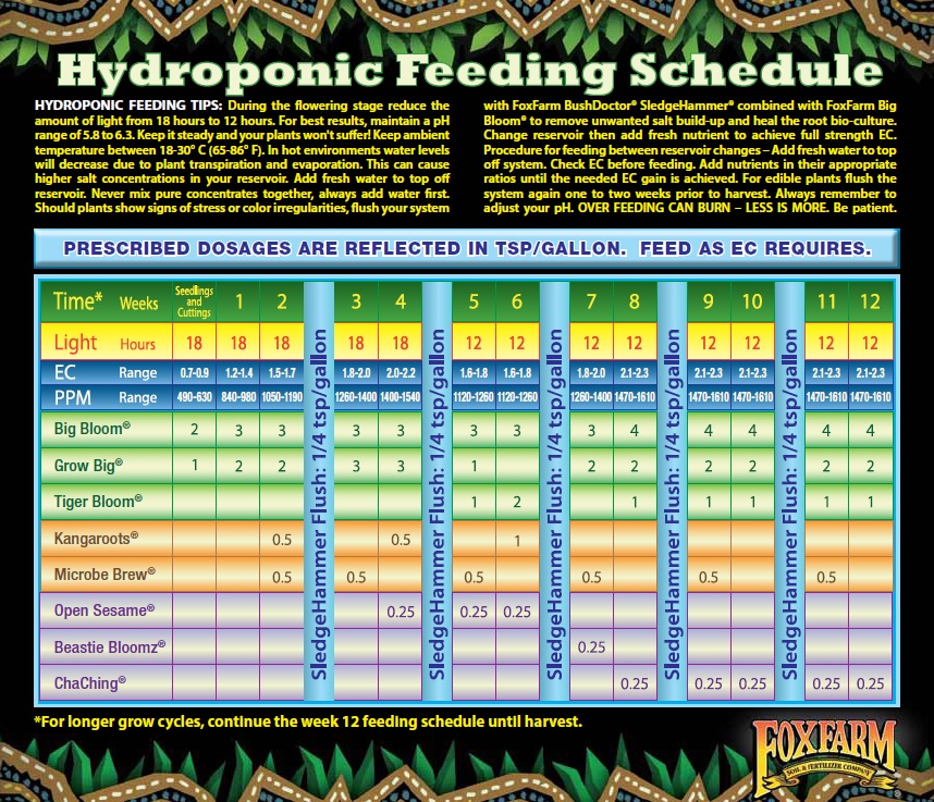blue planet nutrients feed chart